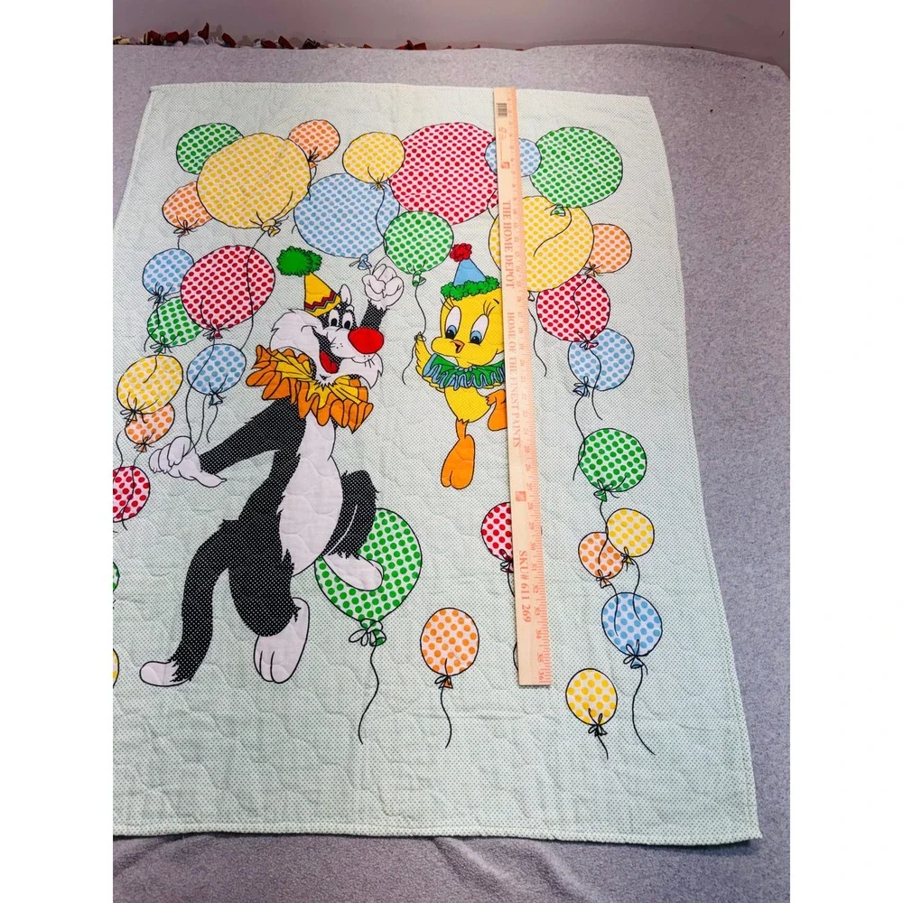 Vintage '82 Warner Bros Sylvester Tweety Balloon Fabric Panel 35x44 Looney Tunes